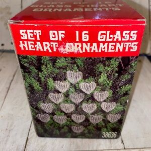 Vintage Set of 16 Glass Heart Ornaments